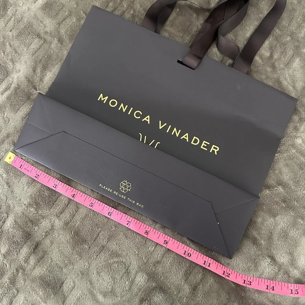 Monica Vinader Brown Paper Shopping Gift Bag Large Grosgrain Ribbon Handles Logo